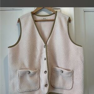 Madewell Pale Pink Sherpa Vest with Olive Trim